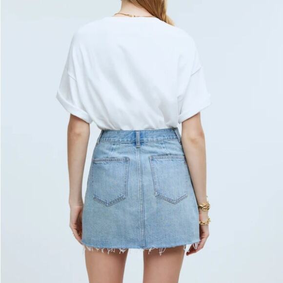 NWT Madewell Denim Crossover-Waist Mini Skirt In Ladson Wash Size 32 - Picture 4 of 10